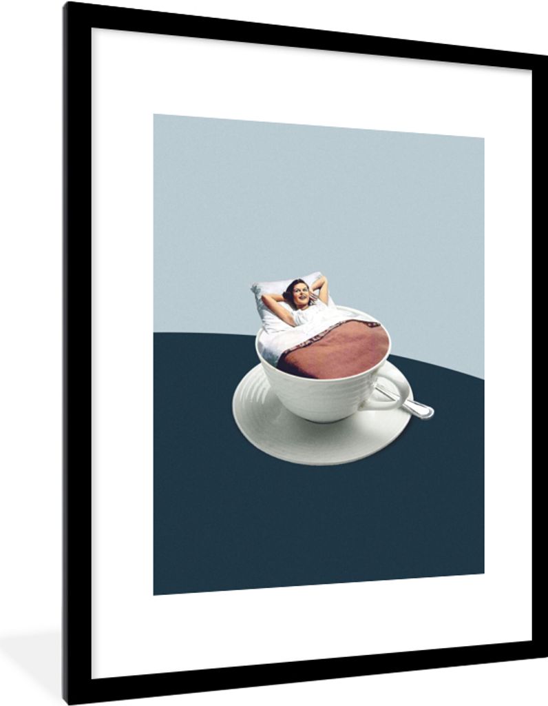 MuchoWow Gerahmtes Poster Frau - Kaffee - Jahrgang 60x80 cm - Poster mit Schwarzem Bilderrahmen Wandposter Rahmen Foto Bilder - Wohnzimmer - Deko...