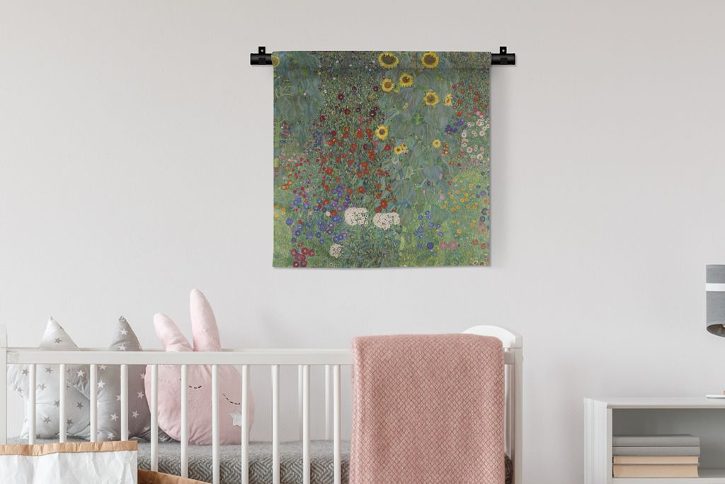 MuchoWow Wandteppich Wandbehang Bauerngarten mit Sonnenblumen - Gustav Klimt 60x60 cm Tapisserie Dekoration Wandtuch - Dekorationen - Wand Decke