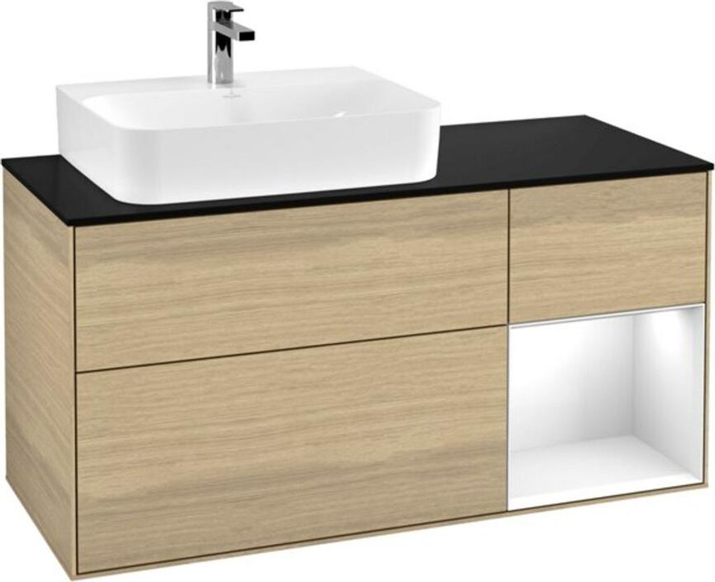 V&B Waschtischunterschrank Wandbeleuchtung Finion 120cm, Pl b m, Rg li glo wh. Lac, Oa ven