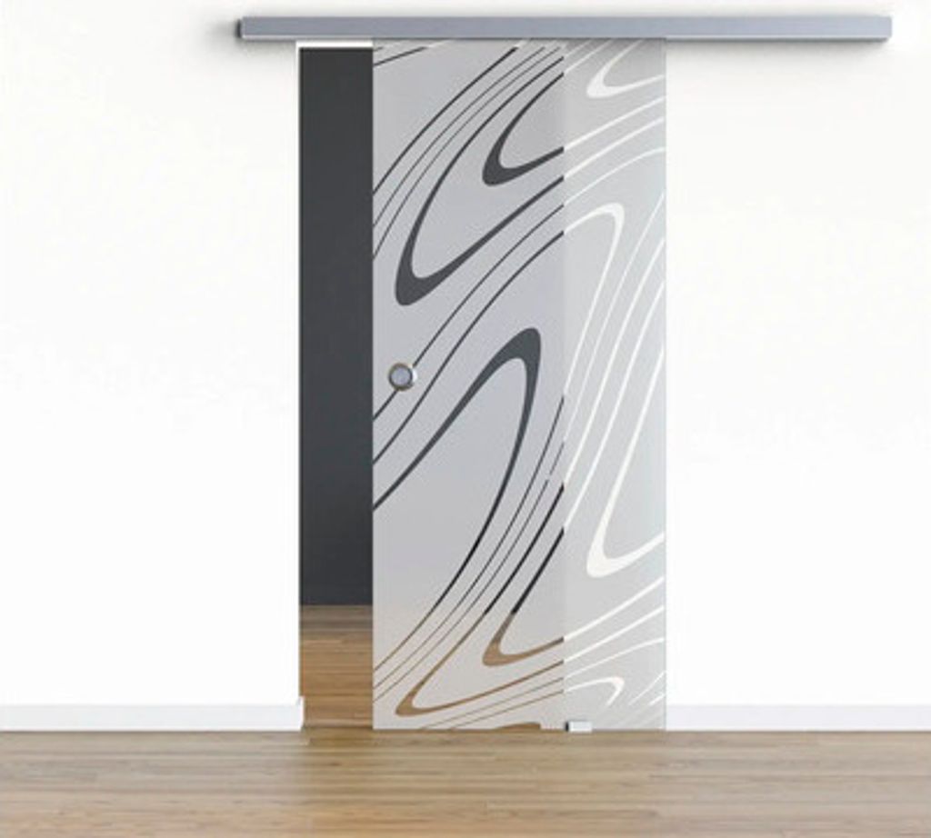 Pertura Glasschiebetür Komplettset Glera Water 02 900x2175 mm Rechts inkl. Beschlag Selir Aluminium Edelstahloptik,Griff