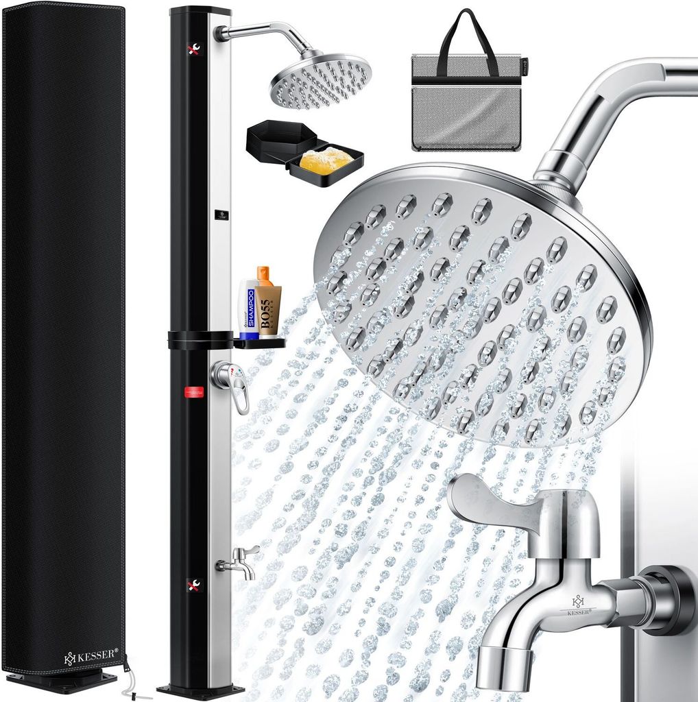 KESSER Solardusche 35 Liter Solar Gartendusche + Metall-Duschablage | warmes Wasser | max. 60°C | ohne Stromanschluss | Pooldusche Camping| Rege...