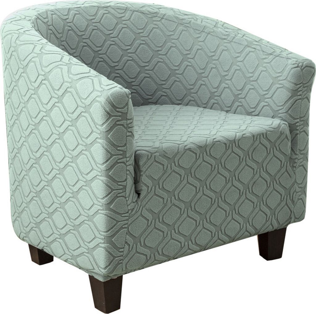 (grau Grün) U-Stretch-Badestuhlbezug, Jacquard-Clubstuhlbezug, Sesselbezug, rutschfester Fassstuhlbezug für Esszimmer, Wohnzimmer, Büro, Empfang...