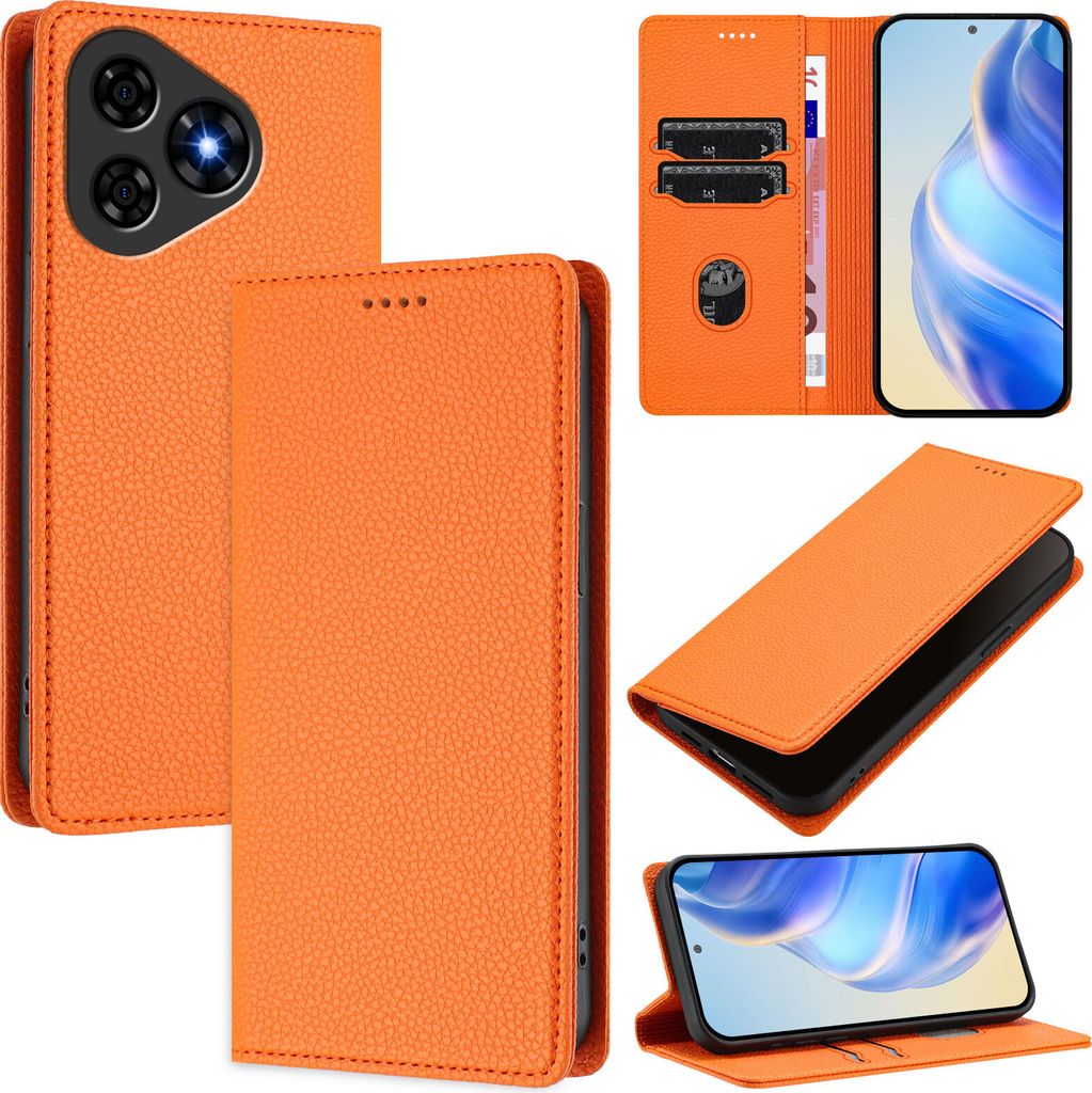 Litchi Leder Handyhülle für Ulefone Note 19 Wallet Kartenfächer Standfunktion Hülle Orange