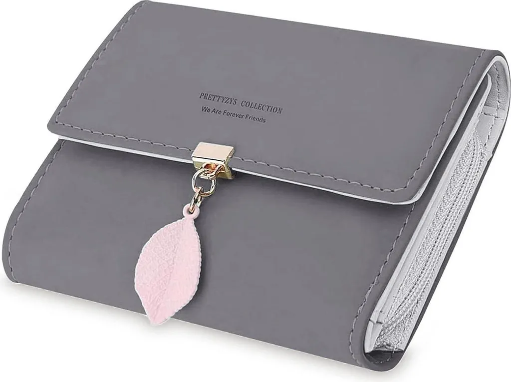Porte-monnaie femme avec nombreux compartiments en similicuir gris