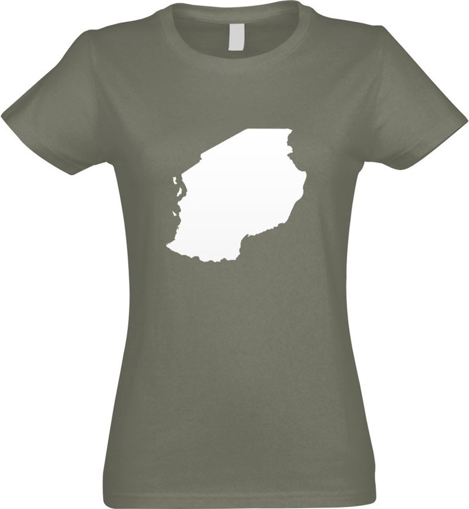 Kiwistar - T-Shirt tailliert - Damen - Olive - Tansania Umriss Kontur - mit Motiv Bedruckt - Funshirt Design - Sport - Freizeit - Damen - XL