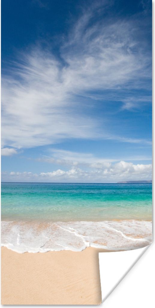 MuchoWow Poster Ein tropischer Strand auf Hawaii, an dem die Wellen an Land gespült werden 75x150 cm - Dekoration für die Wände