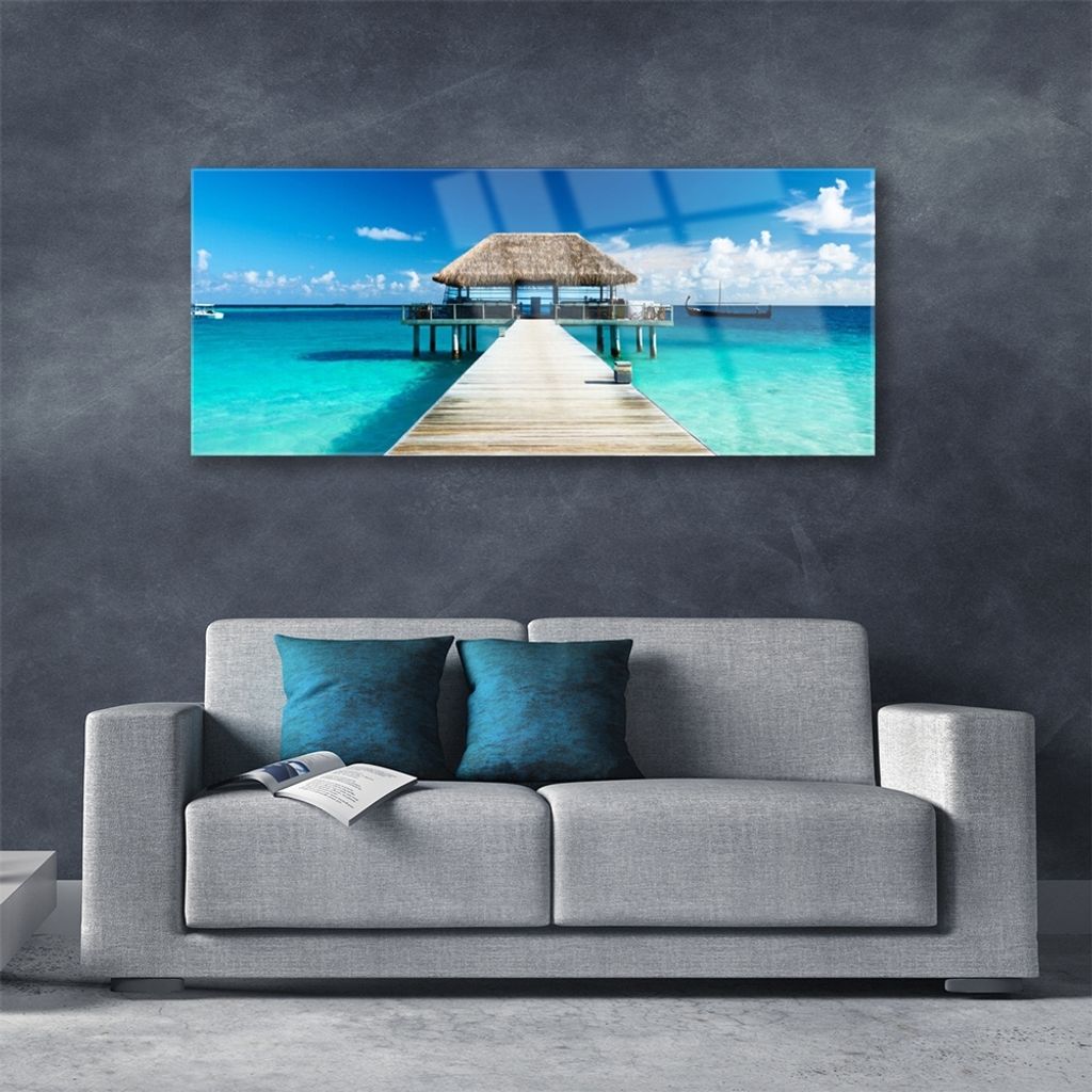 Acrylglasbilder 125x50 Wandbild Druck Meer Brücke Architektur