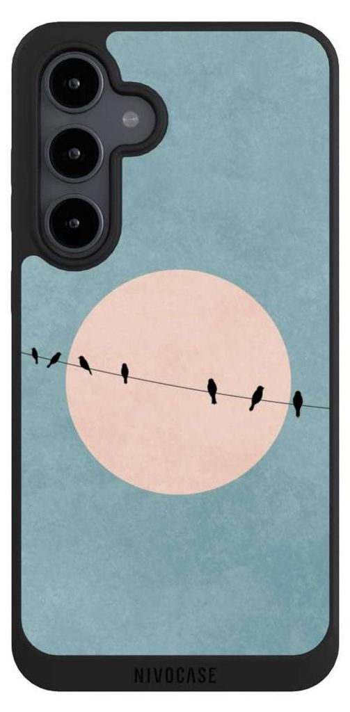 NIVOCASE Handyhülle für Samsung Galaxy S24 FE 5G Hülle NIVOpure Case Schwarz Mond Vogel türkis