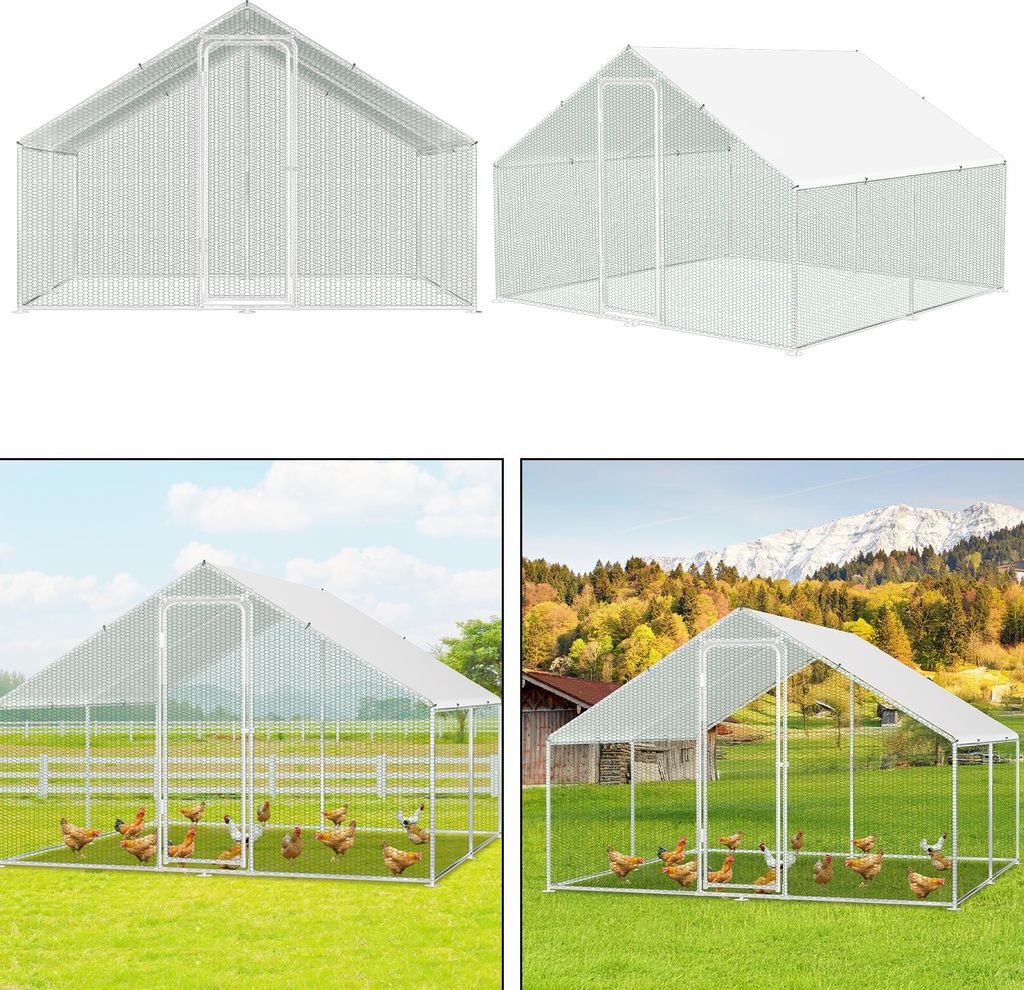 Jayseuw Hühnerstall Hühnerhaus Dach Geflügelstall Kleintier Ställe Freilaufgehege mit abschließbare Tür, 3 x 3 x 2 m