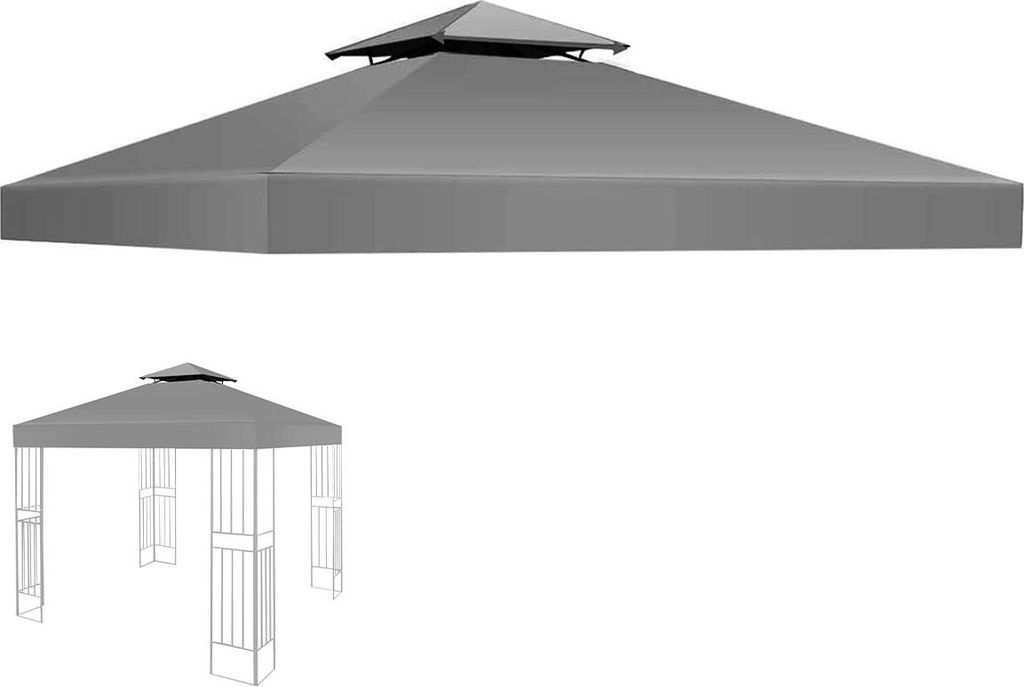 Ersatzdach für Pavillon, Ersatzdach Pavillon 300x300cm, Doppeldach Gartenpavillon Pavillondach Faltpavillon Sturmfest, Wasserdicht stabil Winterfest