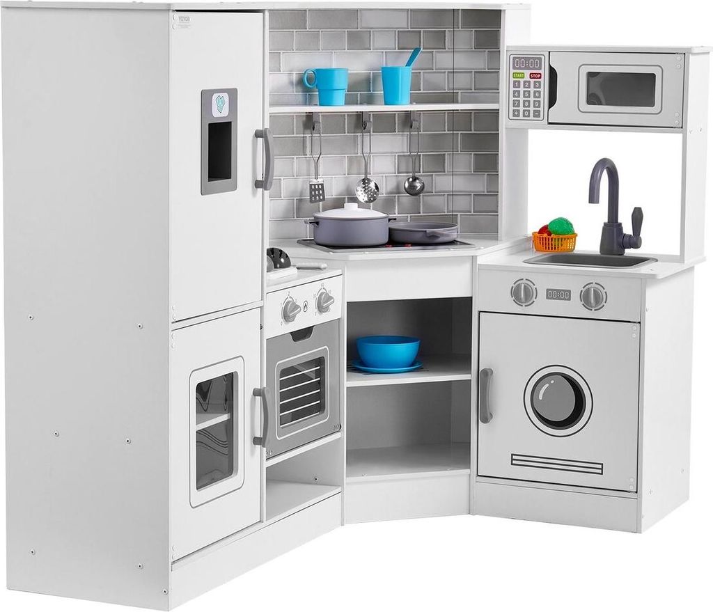 Kitchen Playset Kids Pretend Cooking Play Toy 24 Piece Accessories White