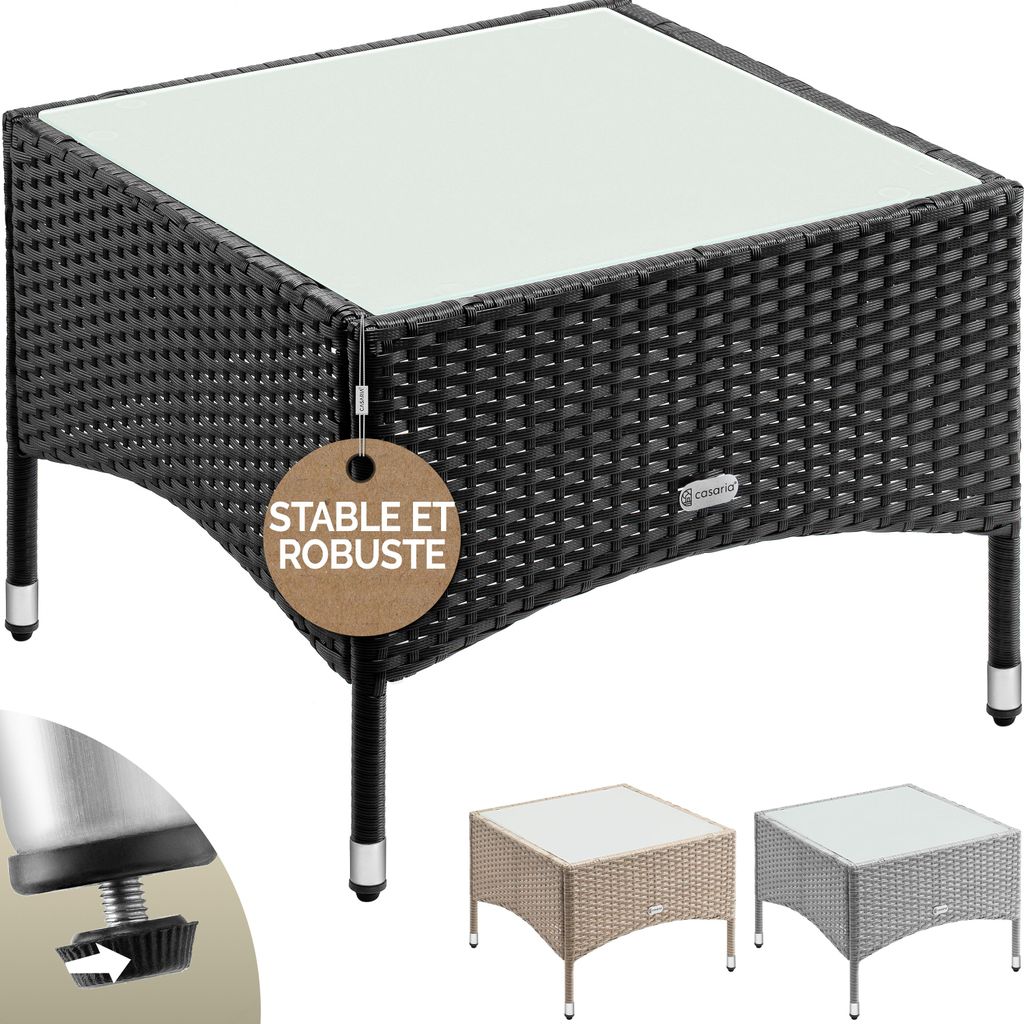CASARIA® Table d’appoint en polyrotin noir 58x58x42cm Table Image du produit 