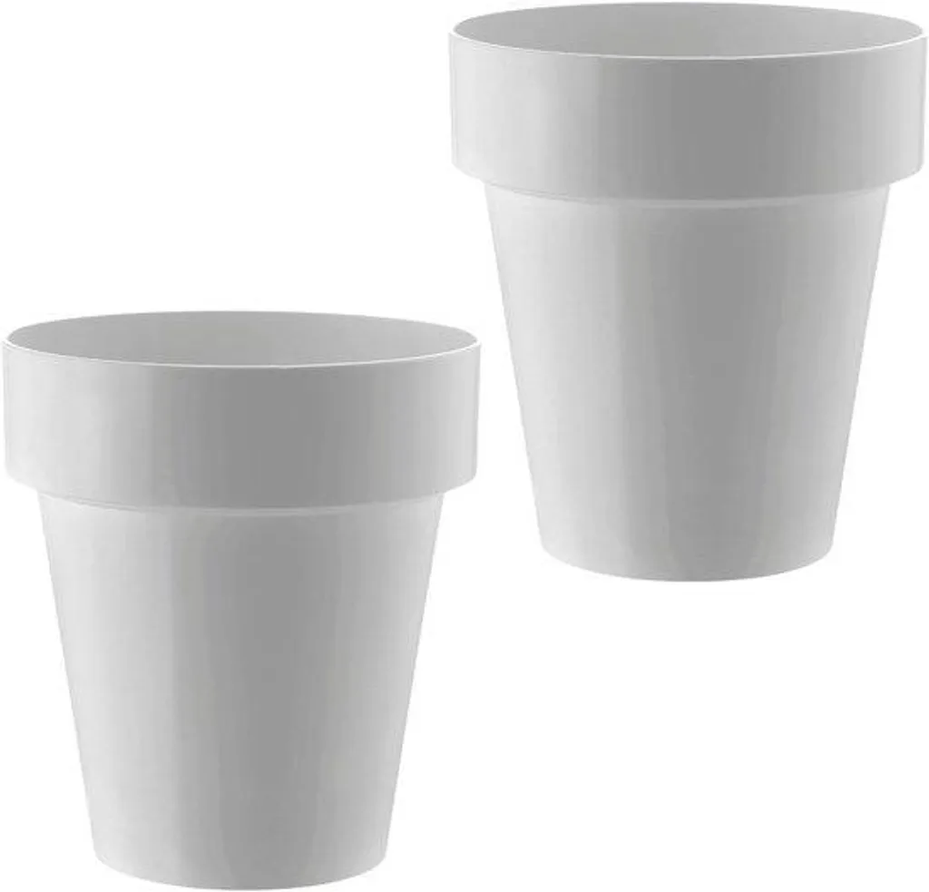 Pot à fleurs blanc 21 cm en plastique moderne - Modèle Prima Design