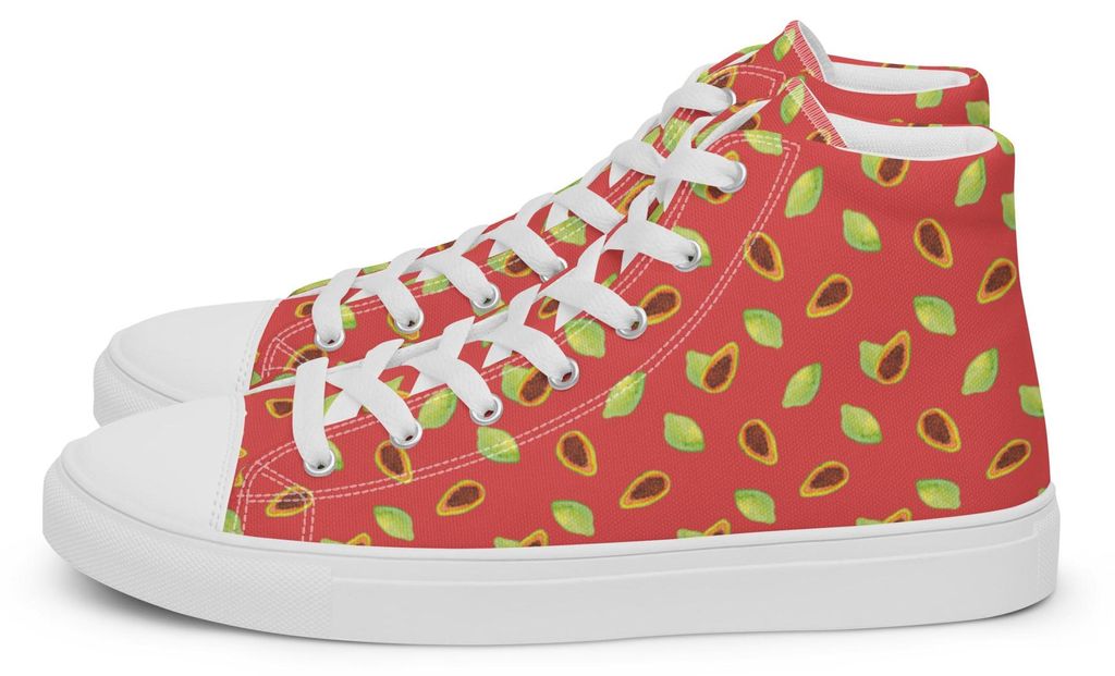 Mr. & Mrs. Panda Retro Schuhe Obst Papaya Größe 42 - Rot - Geschenk, Stoffsneaker, Sportschuhe Damen, Halbschuhe, Papayas, Sneaker High, Muster, ...