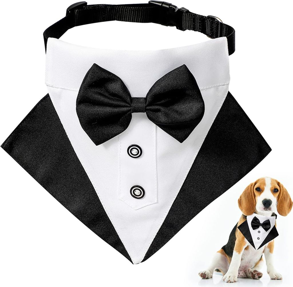 Hunde-Smoking-Bandana-Halsband, formelle Hochzeitsparty, Hunde-Hochzeits-Bandana, verstellbare Krawatte, Haustieranzug, Fliege, Bandana für Hochze...