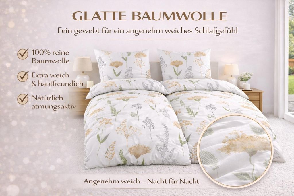 Baumwolle Bettwäsche 135x200 4-teilig – 2x Bettbezug