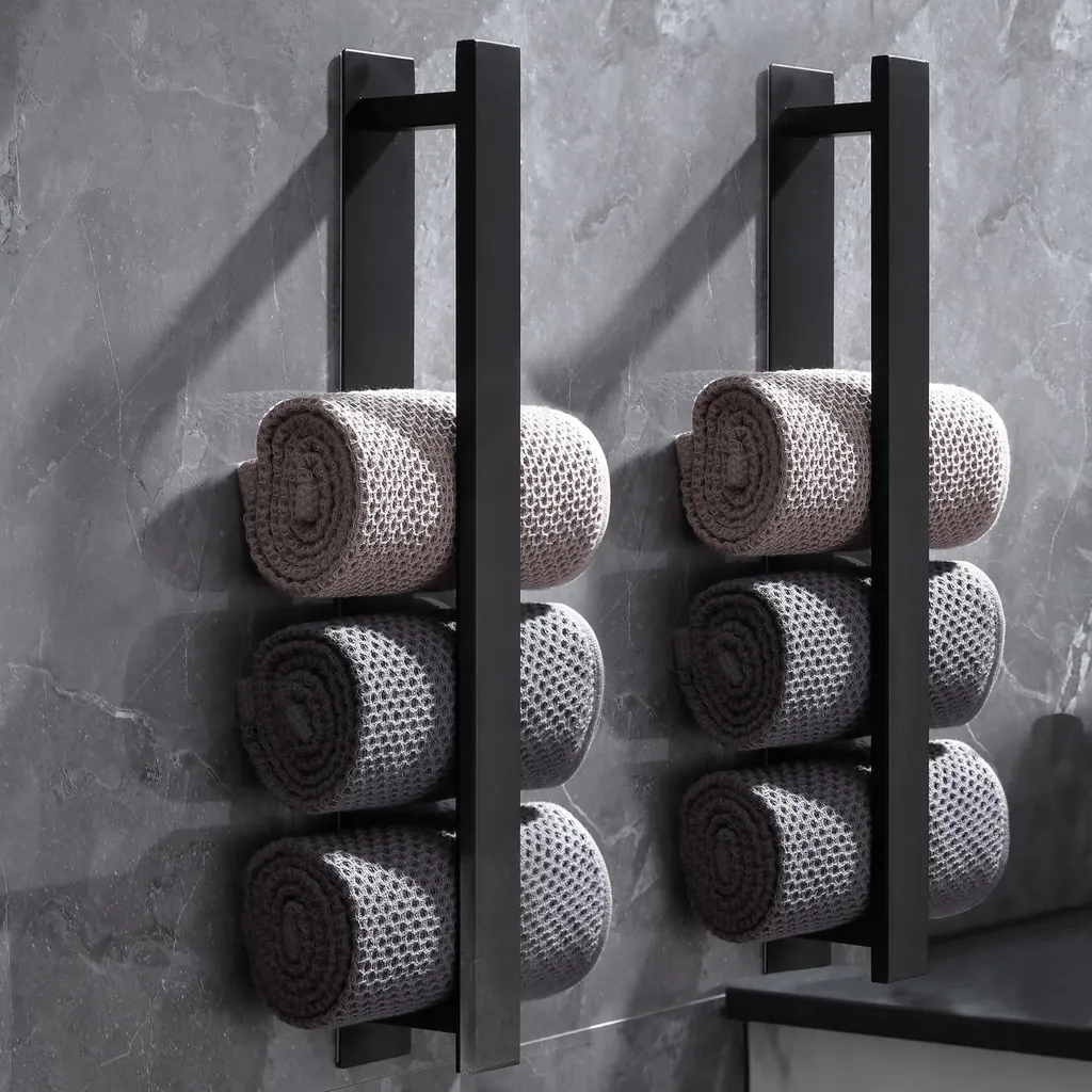Support serviette mural sans trou porte-serviette noir inox 40 cm