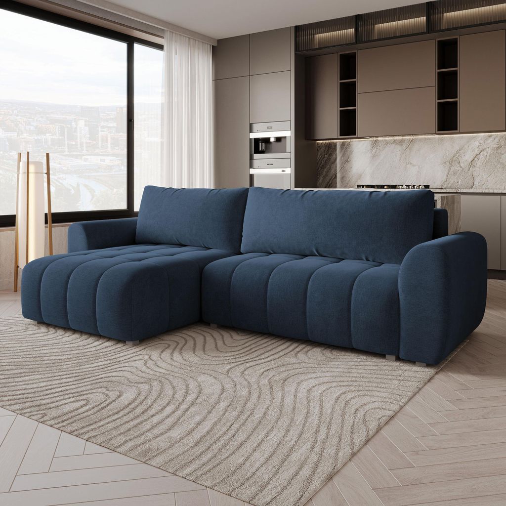 Masseno Ecksofa MODARO CL mit Schlaffunktion L-Form, Sofa mit Bettkasten, Wohnzimmersofa, Couch, Soffa, Bettsofa, Couchgarnitur- Blau, CASTEL 79
