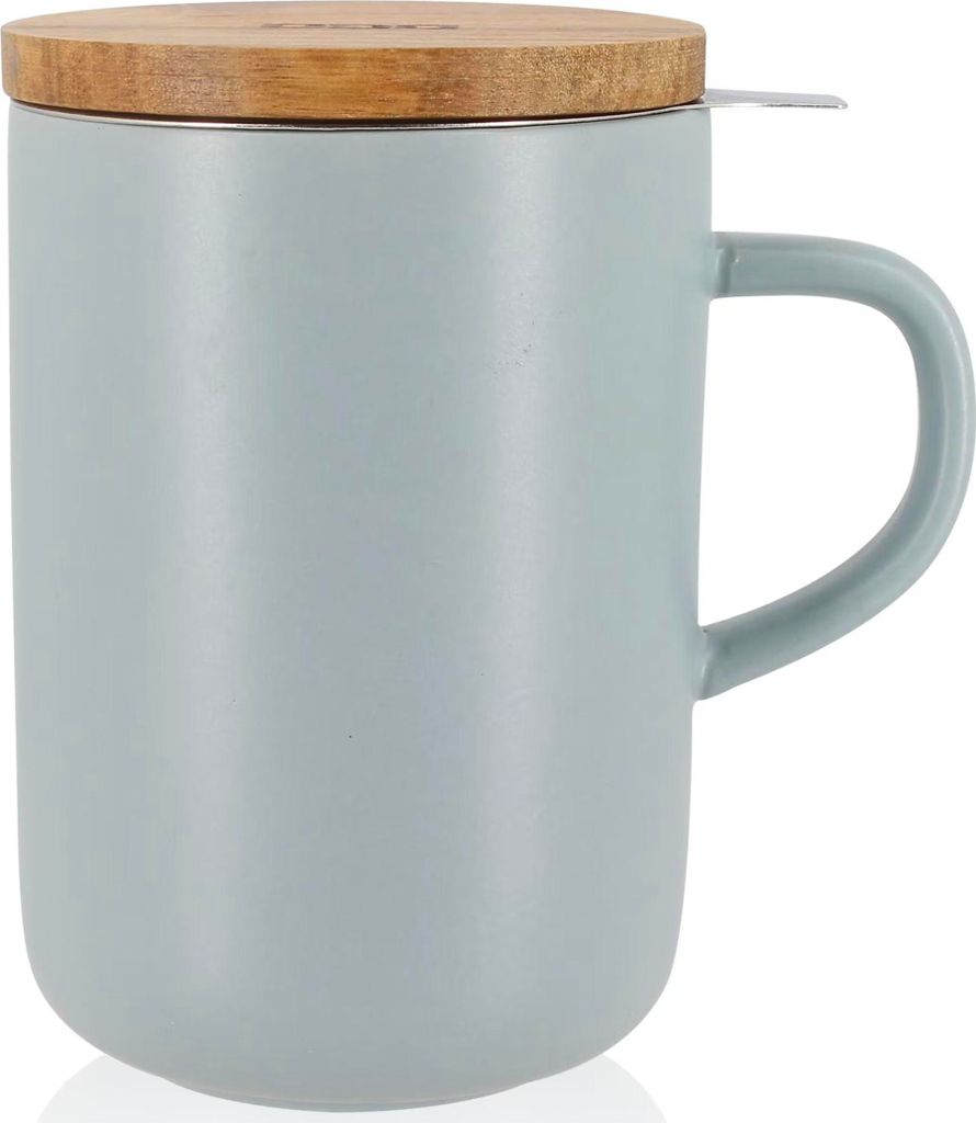 OGO LIVING Juliet Kräutertee 475 ml - Ideal für Tee und Tee - Teetasse aus Steinzeug und Deckel aus Akazienholz - Perle