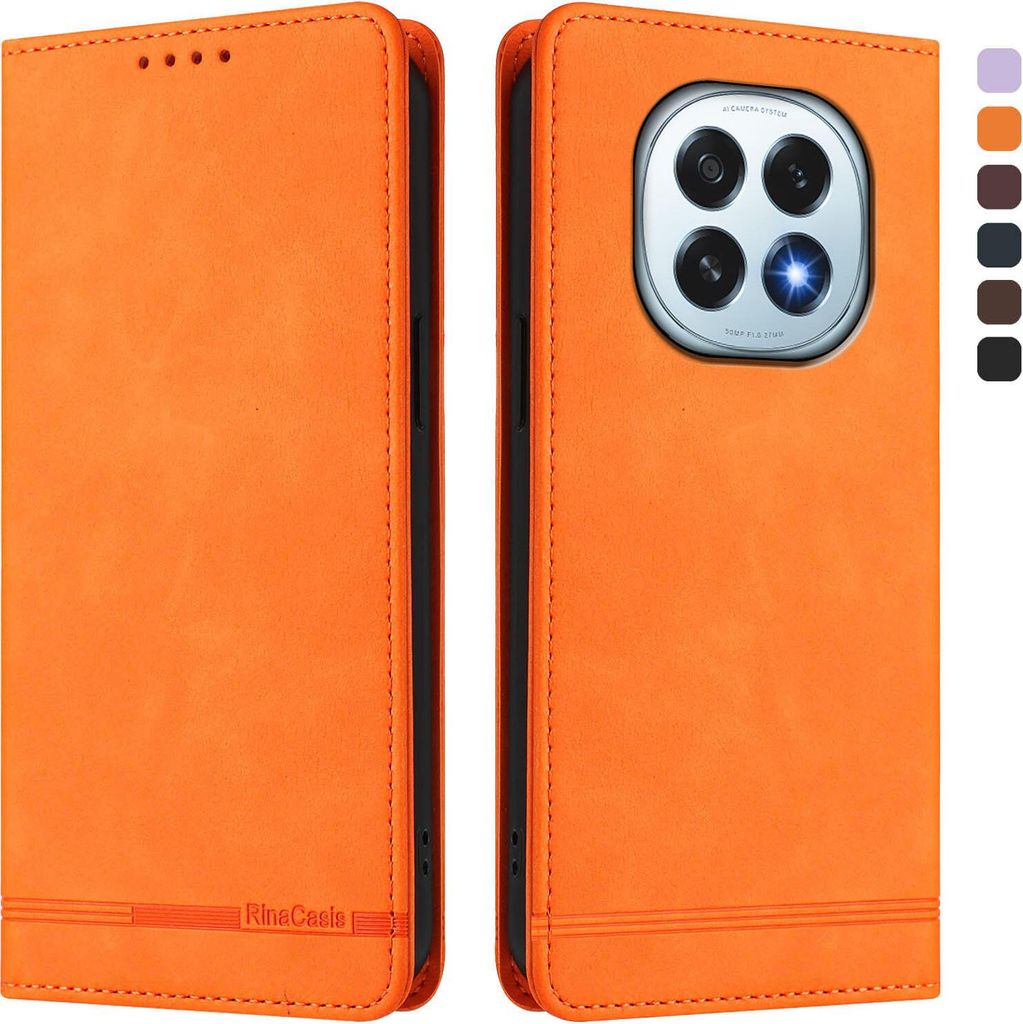 Hülle für Oppo F29, Retro Kunstleder Ständer Klapphülle mit Kartenfächer und Magnetische Orange