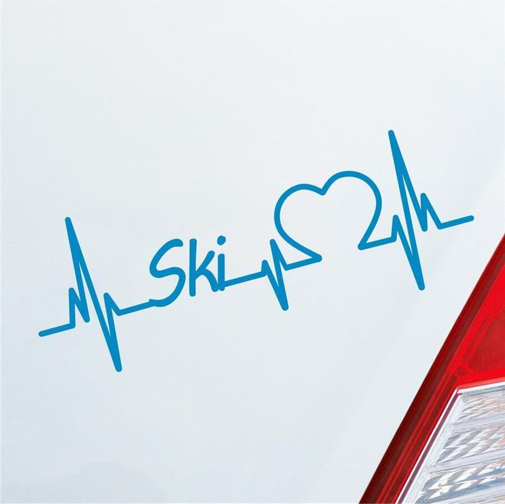 Auto Aufkleber Ski Herzschlag Wintersport Urlaub Sport Liebe 19x7 cm Hellblau Sticker Heckscheibenaufkleber