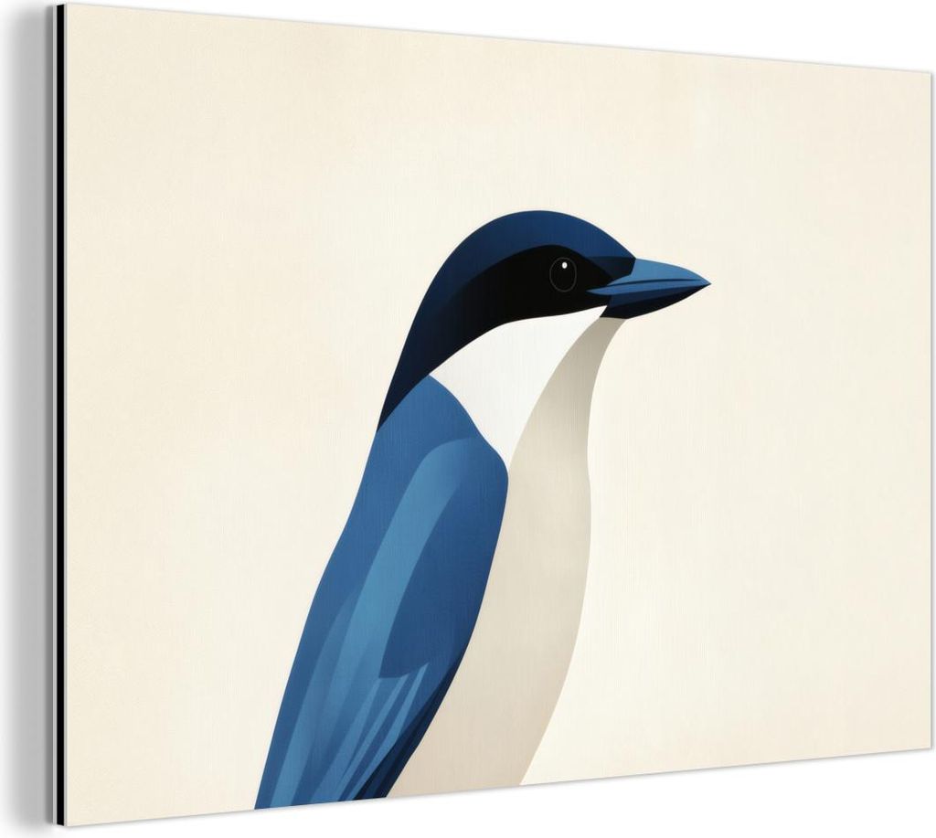 MuchoWow Wanddekoration Metall Metallbild Wandkunst 90x60 cm Illustration - Blau - Vogel MuchoWow Aluminium Gemälde - Wandbilder