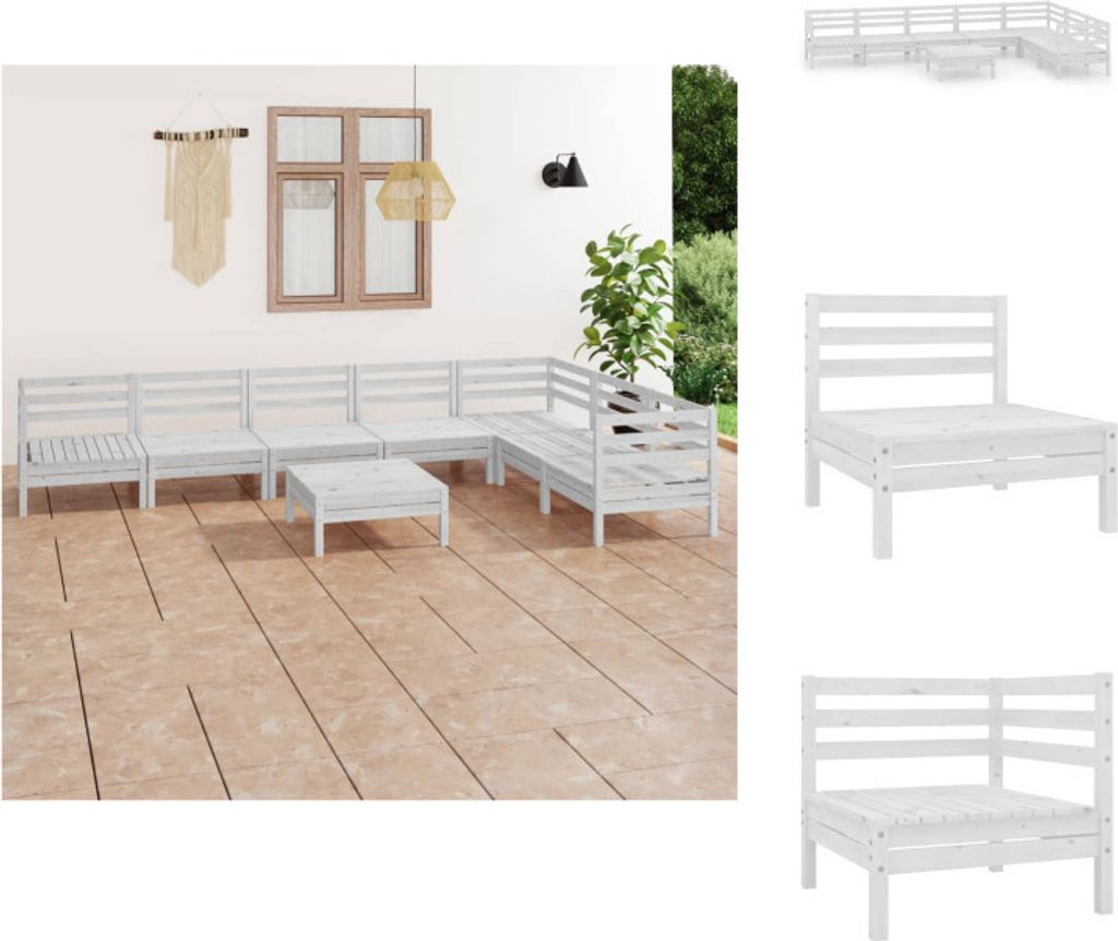 vidaXL 8-tlg. Garten-Lounge-Set Massivholz Kiefer Weiß - Gartenmöbel-Sets