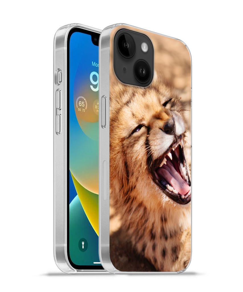 MuchoWow Handyhülle Schutzhülle Hülle für Apple iPhone 14 - Softcase Gepard - Tier - Nahaufnahme Silikon Softcase Handy Hülle - Mobiltelefon...