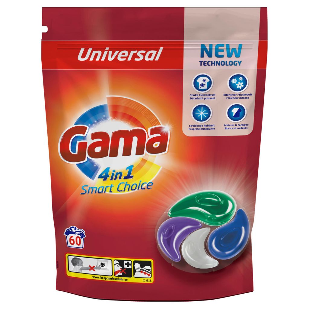 Gama Flüssigwaschmittel Universal Caps 4in1 für 60 WL Waschmittel (1er Pack)