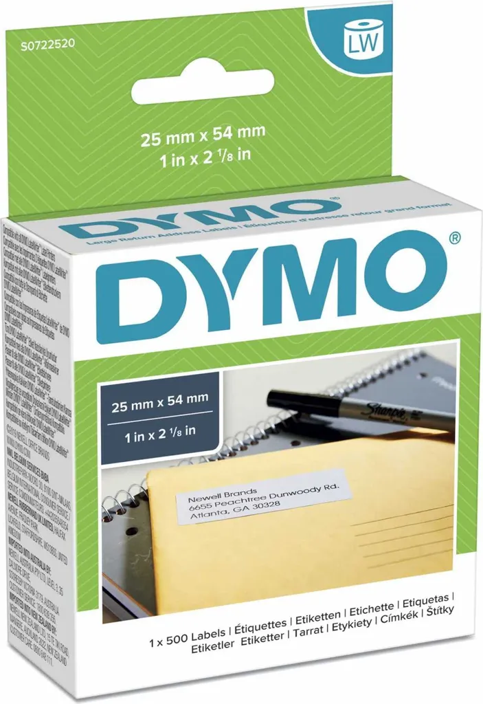 DYMO LabelWriter Address - Bianco - 54 x 25 mm 500 etichette (1 rotolo x 500) etichette per indirizzi - per DYMO LabelWriter 310, 315, 320, 330, 400, 450, 4XL, SE450, Wireless