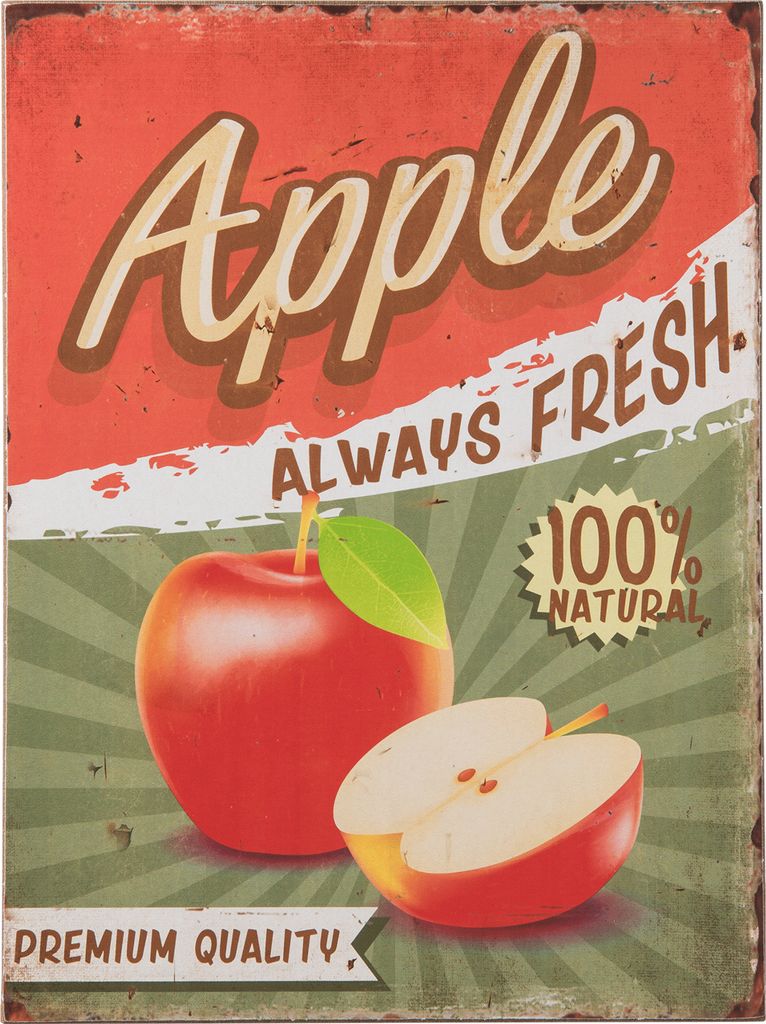 Tolles Vintage Retro Holzschild, FRESH Apple, Holz , 40 x 30 cm, bunt, ideal für Bar, Cafe, Cafeteria oder einfach Zuhause