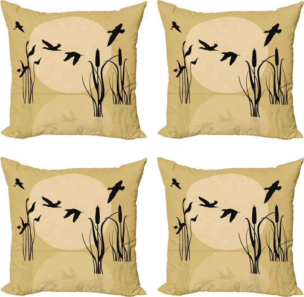 ABAKUHAUS Gänse Kissenbezug Set (4 Stück), Fliegende Vögel über die Lake Sun, Moderner Doppelseitiger Digitaldruck, 50 cm x 50 cm, Senf Beige