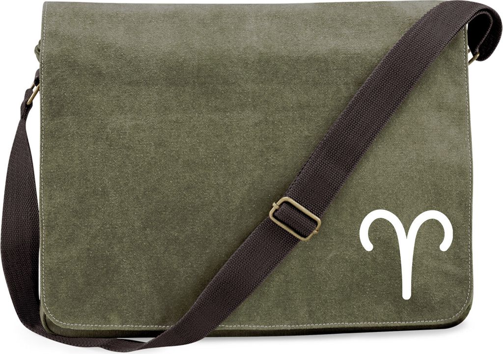 Huuraa Umhängetasche Widder Sternzeichen Zeichen 14 Liter Military Green Canvas Laptoptasche Geschenkidee