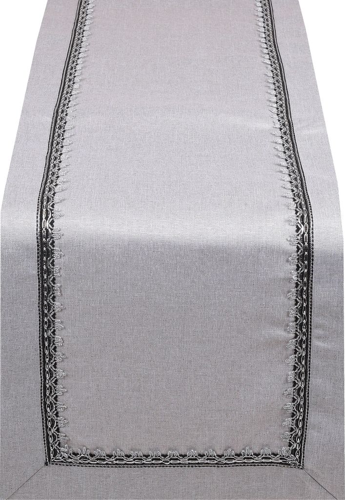 Betz Tischläufer Läufer Tischdecke mit Polyester Spitze Größe 40x140 cm Farbe silber