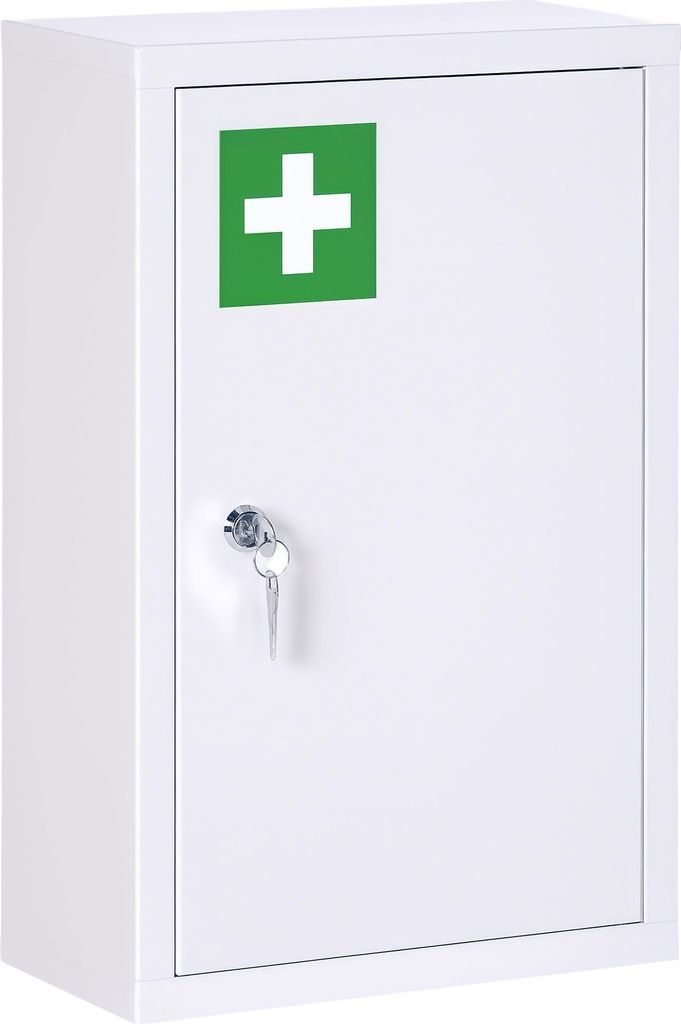 Medizinschrank, 3 Fächer, abschließbare Tür, stabiles Stahlgehäuse, weiß, 30 x 14 x 46 cm