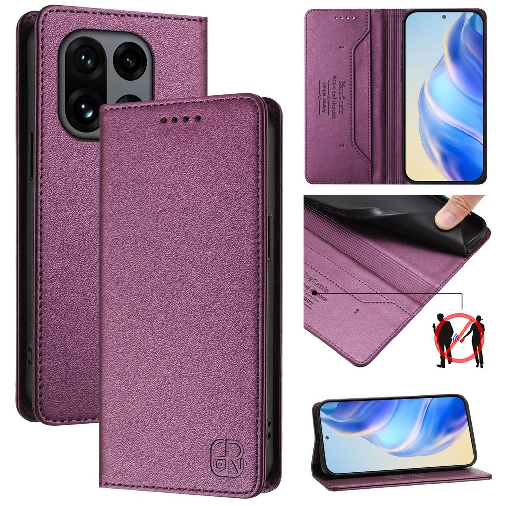 Lederhülle für OnePlus 15 Hülle Flip Brieftasche Kartenfächern Ständer Schutzhülle Lila