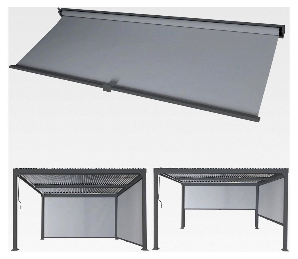 Seitenwand für Pergola, Pavillon Rollo Ersatzseitenwand, Stoff/Textil 3x3,7m - anthrazit