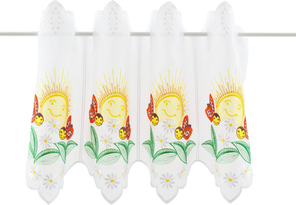 Gardinen Kranzusch Scheibengardine Biene Hoehe 30x192 cm H/B weiß mit bunt Bistrogardine Vorhang Küche 1er Pack