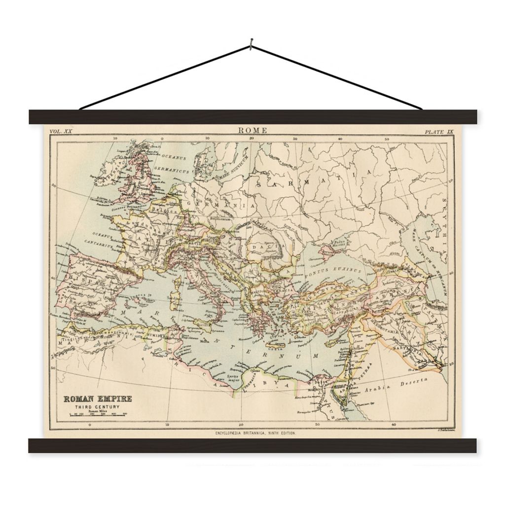 MuchoWow Textilposter Geschichte - Rom - Karte 40x30 cm mit schwarzem Rahmen - Dekorationen