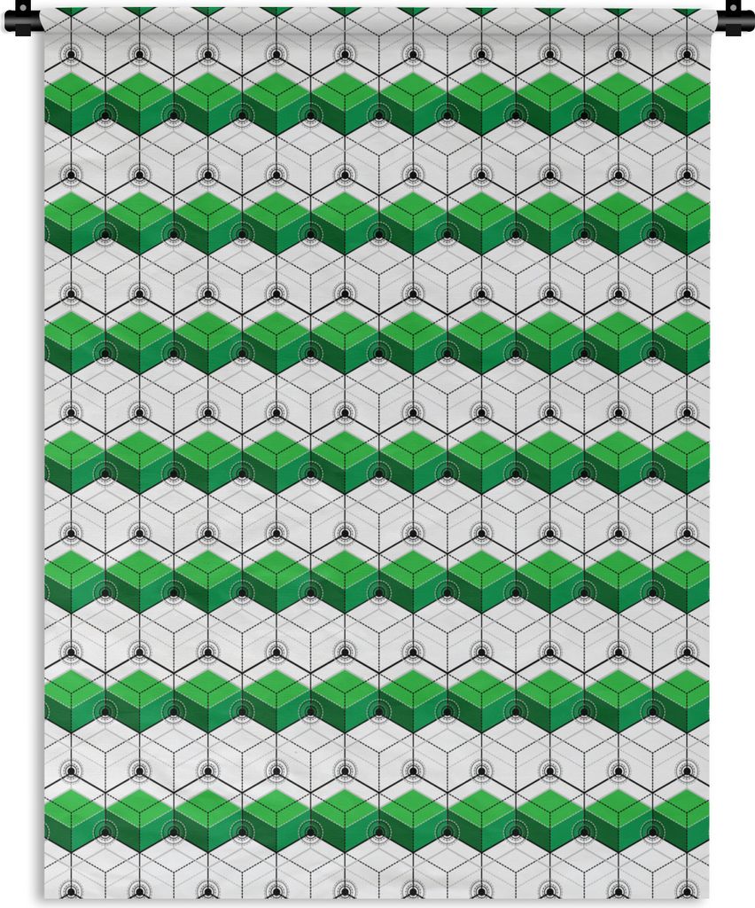 MuchoWow Wandteppich Wandbehang Blöcke - Muster - 3D - Grün 150x200 cm Tapisserie Dekoration Wandtuch - Wandaufhängung - Moderner