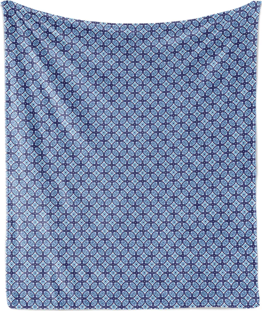 Coperta Flanella ABAKUHAUS 175x230 Blu e Bianco Stile Orientale