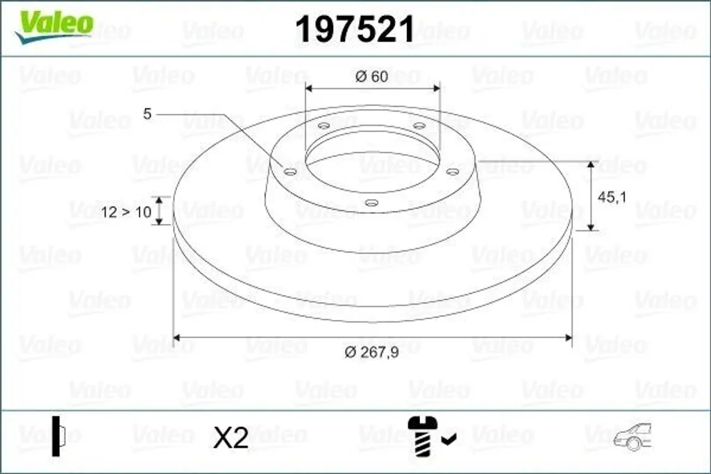 Disque de frein arrière VALEO 197521 OE 13502134 pour Opel Mokka X