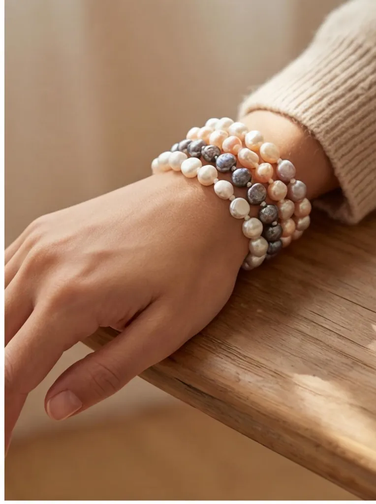 Regalo Donna: Bracciale Perle Vere Barocche 8-9mm Qualità AA - 4