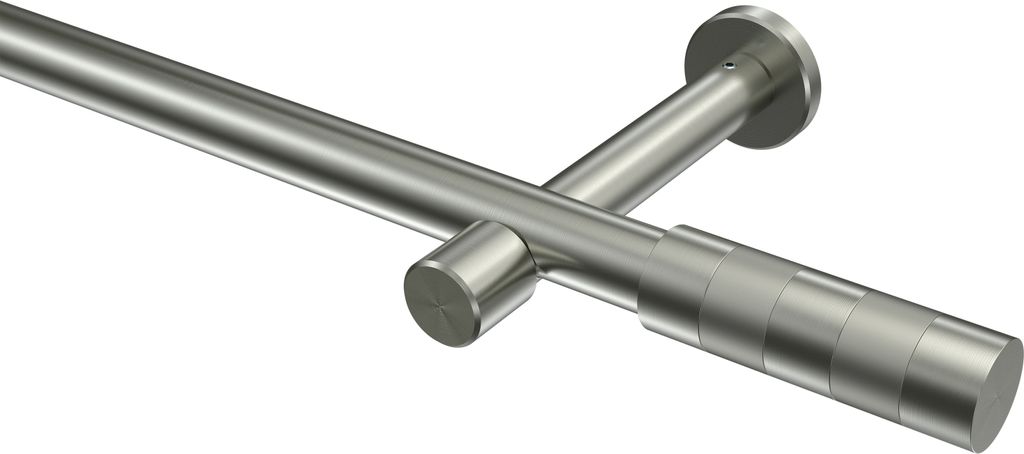 Interdeco Gardinenstange / Vorhangstange Edelstahl-Optik, Typ Prestige Mavell (Zylinder Bicolor) ohne Ringe, 20 mm Ø 1-läufig, 540 cm