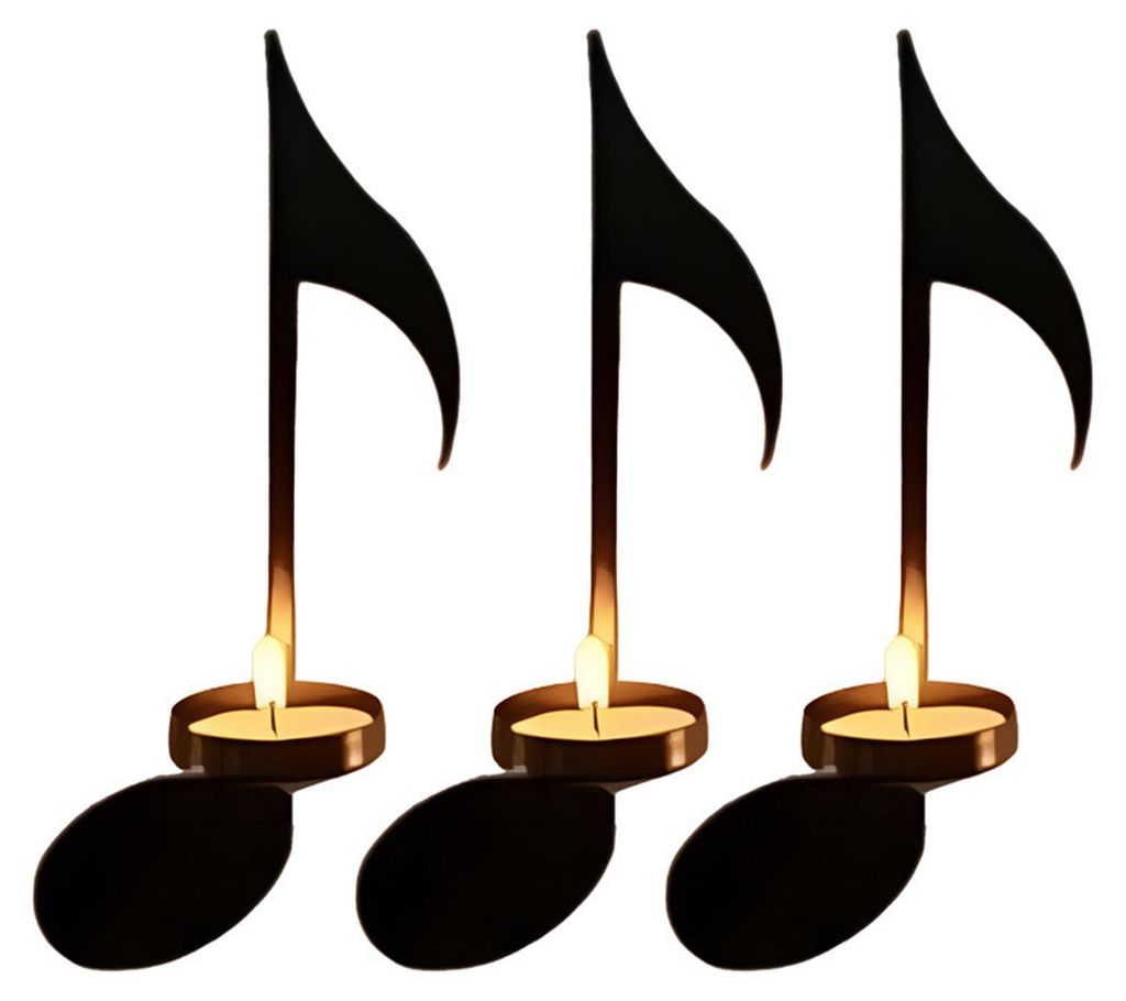 Schwarzer Kerzenhalter in Musiknoten-Optik, Vintage-Wandmontage, Teelichthalter, musikalisches Symbol, Wanddekoration für Wohnzimmer, Esszimmer, Flur