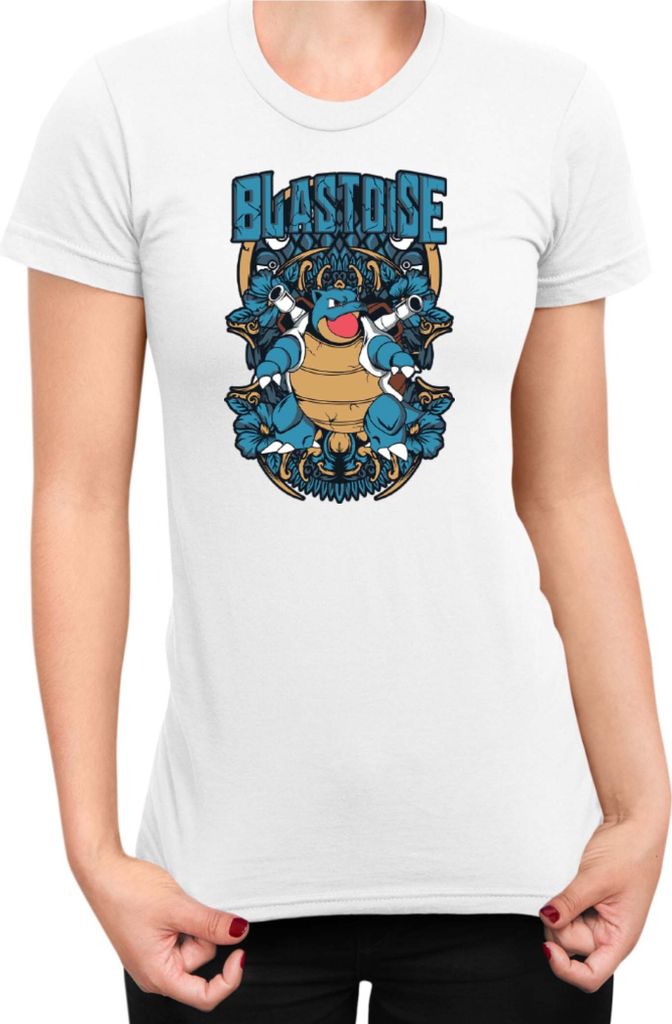 Damen T-Shirt Japan Anime Manga Pokemon Blastoise, Lady S / Weiß