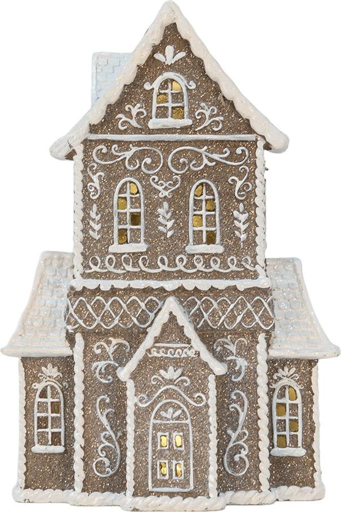Clayre & Eef Lebkuchenhaus mit LED 23x11x33 cm Braun Kunststoff
