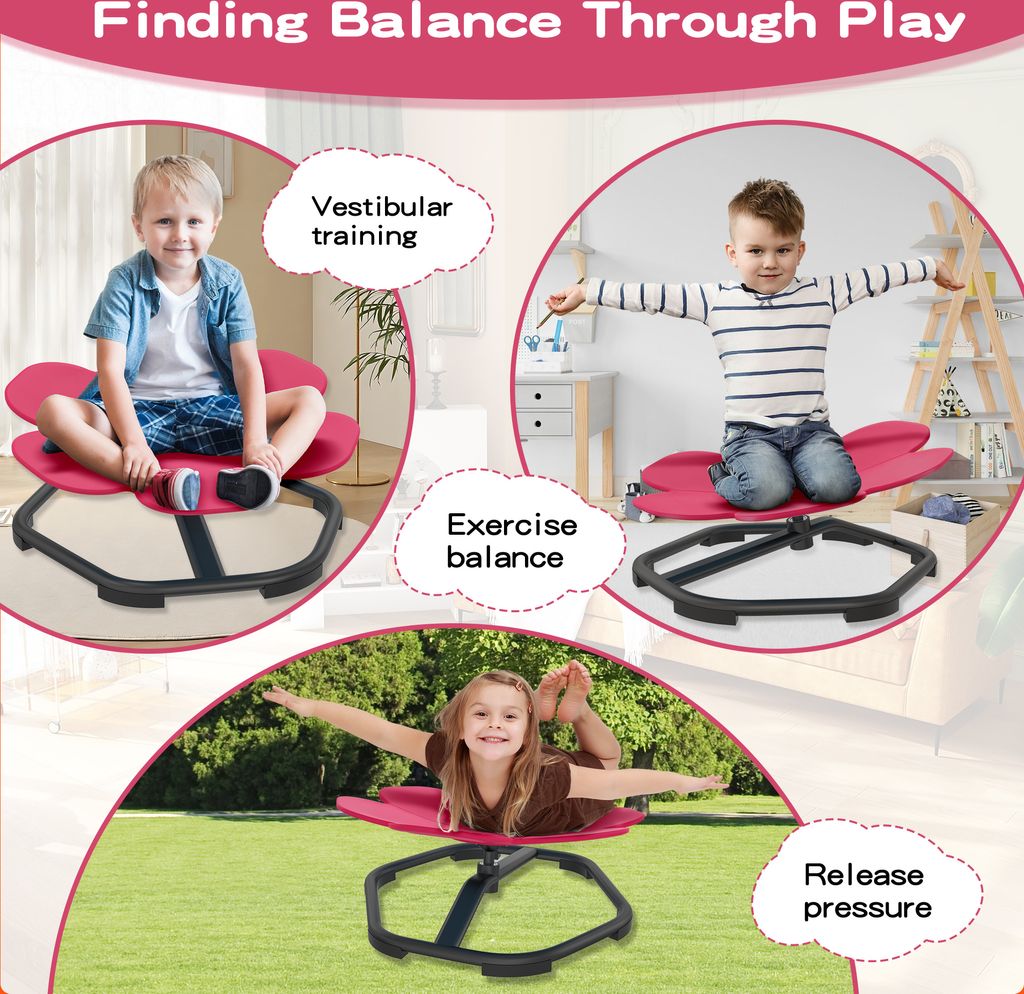 UISEBRT – Chaise Pivotante Carrousel Pour Enfant – Entraîne L’équilibre Et La Coordination – Forme Fleur – Dès 3 Ans – Capacité 80 Kg