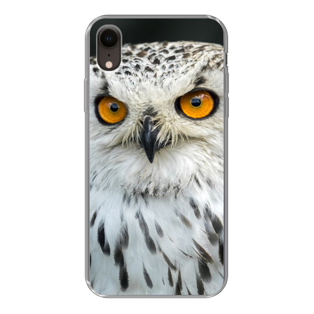 MuchoWow Handyhülle Schutzhülle Hülle für iPhone XR Eine braune Eule mit orangefarbenen Augen Silikon Softcase Handy Hülle - Schutzdeckel