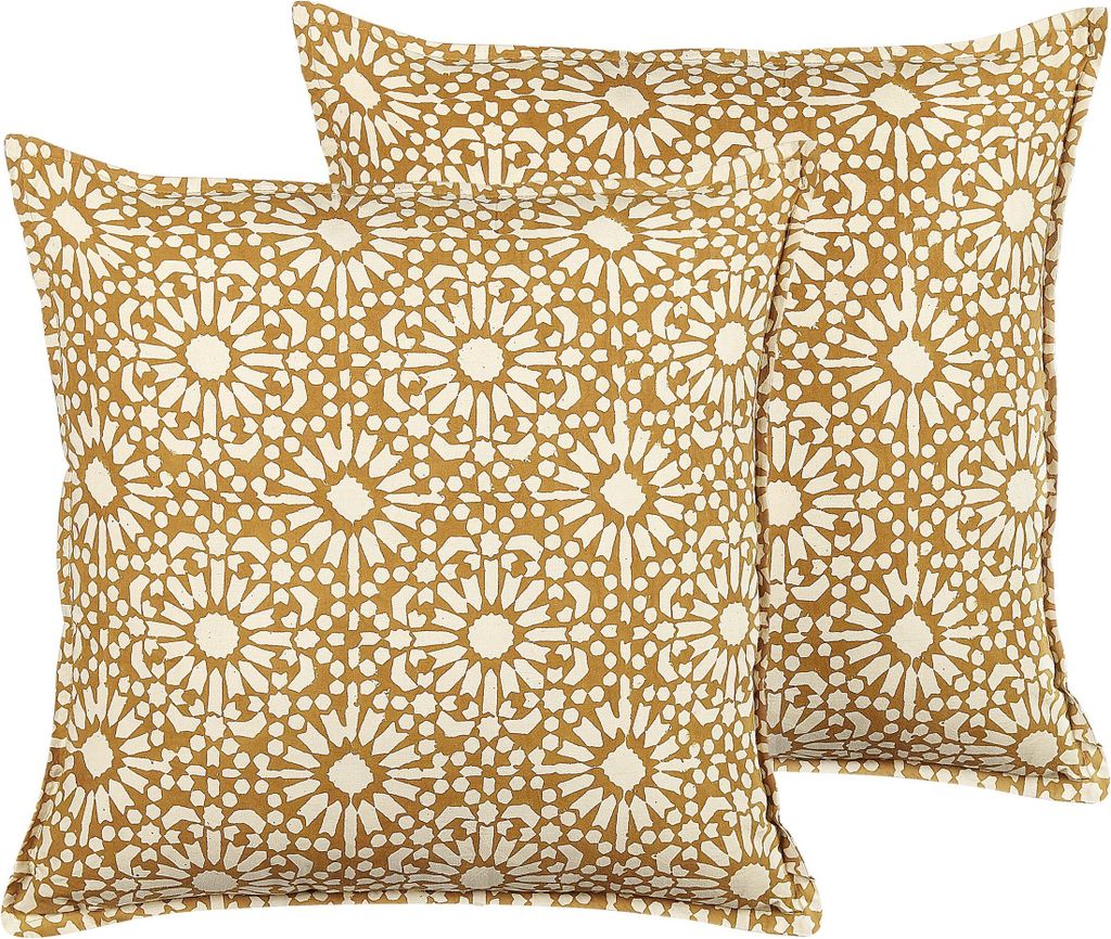 BELIANI Dekokissen 2er Set Beige Baumwolle 45 x 45 cm Bezug mit Füllung Reißverschluss Geometrisches Muster Boho Wohnzimmer Schlafzimmer Deko fü...
